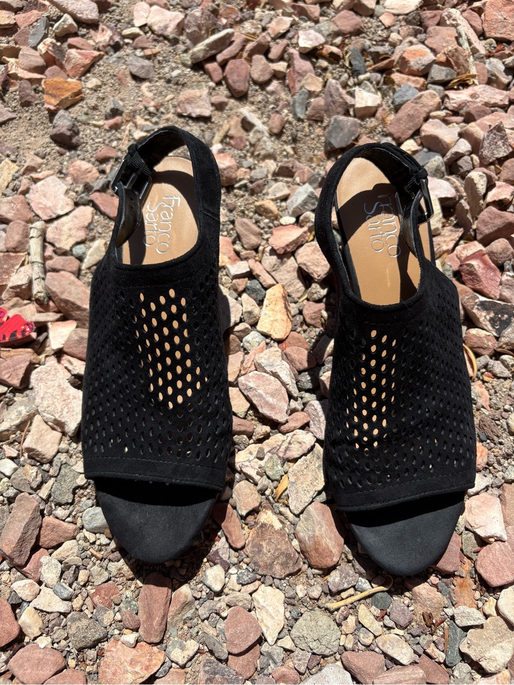 Franco Sarto L Monaco 2 Black Suede Leather Sling back Peep Toe Heels Size 9
